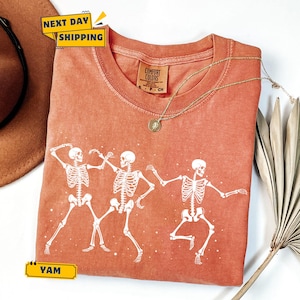 Comfort Colors Dancing Skeleton T-Shirt, Retro Groovy Skeletons Tee image 3