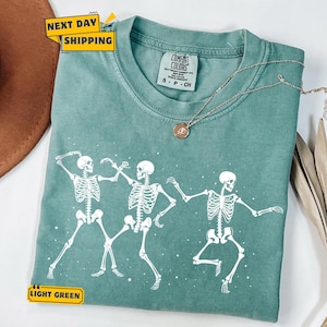 Comfort Colors Dancing Skeleton T-Shirt, Retro Groovy Skeletons Tee image 2