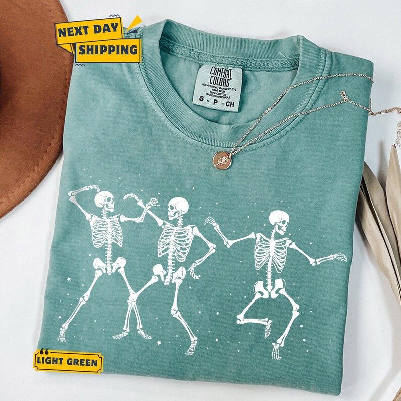 Comfort Colors Dancing Skeleton T-Shirt, Retro Groovy Skeletons Tee image 2