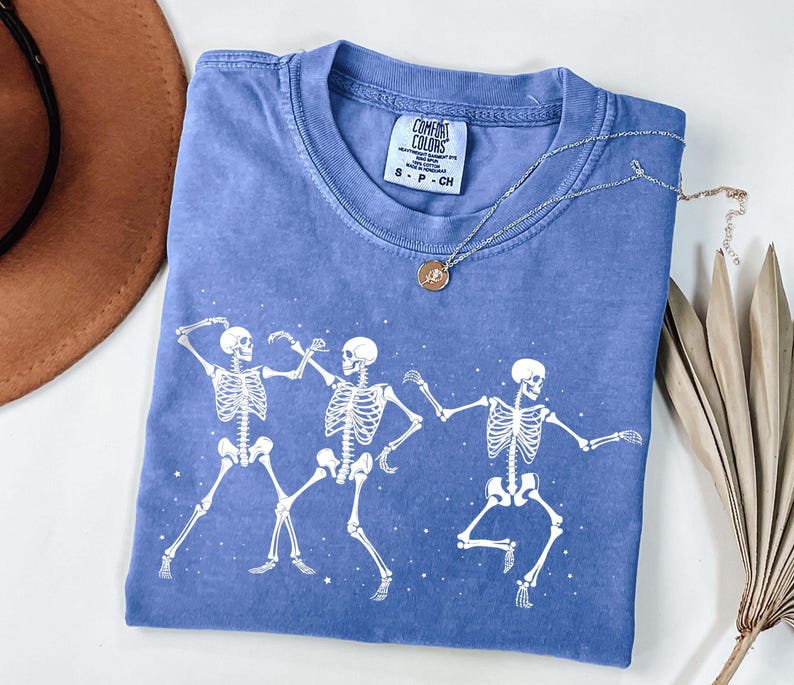 Comfort Colors Dancing Skeleton T-Shirt, Retro Groovy Skeletons Tee image 6