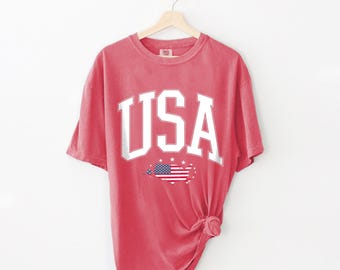 USA Flag Comfort Colors T-Shirt, 4th of July Oversized Tee