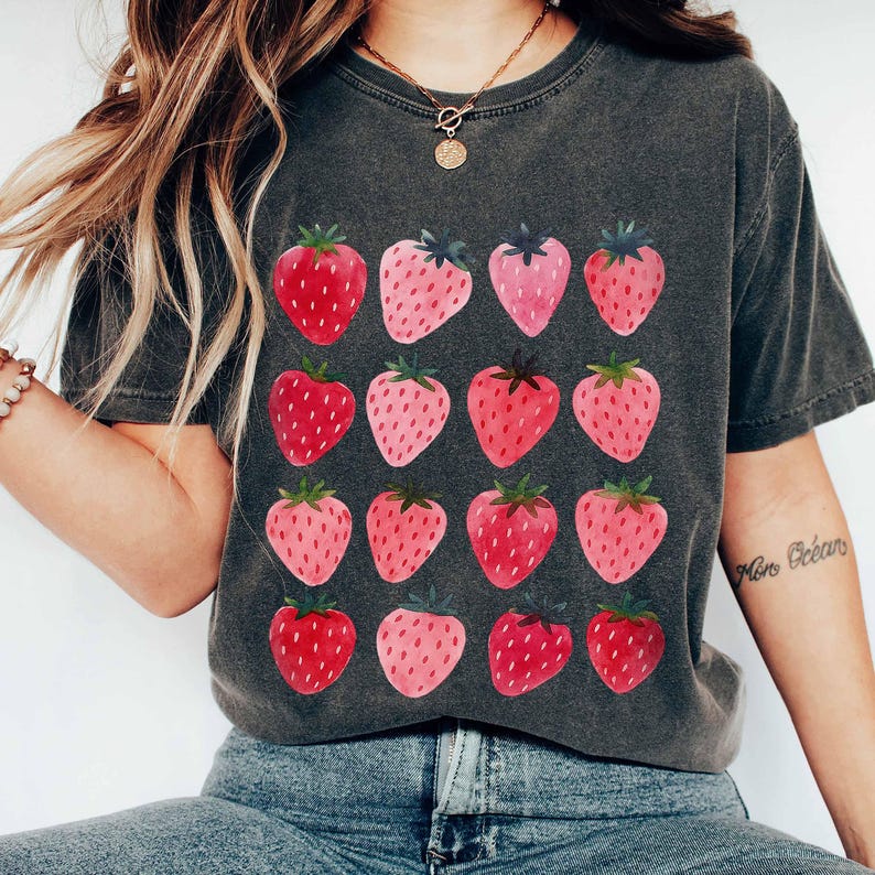 Comfort Colors Strawberry T-shirt | Cottagecore Botanical Tee image 2