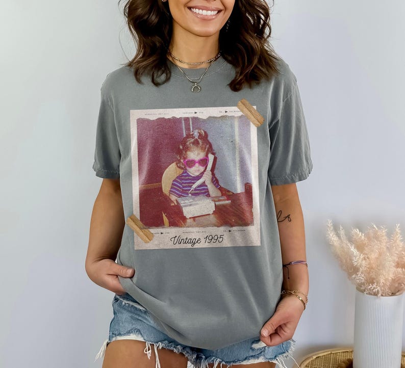 Custom Vintage Photo And Year, Custom Shirt With Picture Personalized 30th Birthday Gift Vintage 30th Birthday Party Vintage Est 1996 Shirt image 3