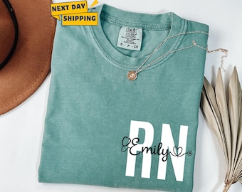 Custom Comfort Colors RN Shirt, Personalized Nurse Tee