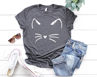 Cat Face T-Shirt, Kitty Kitten Tee, Animal Lover Gift