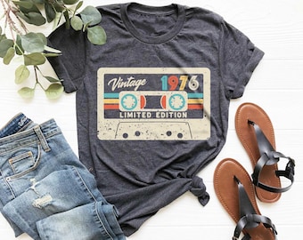 50th Birthday Shirt, Vintage 1976 Limited Edition Cassette T-Shirt, 1976 Birthday Shirt, 50th Birthday Gift For Women, 50th Birthday Men Tee