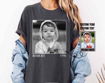 Personalised Vintage Photo And Year Shirt, Custom Picture Birthday Shirt, 30th Birthday Gift, 40th Birthday Gift, Retro 30th Birthday Shirt