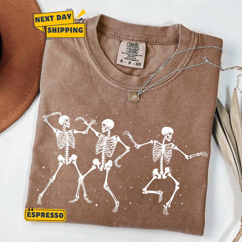 Comfort Colors Dancing Skeleton T-Shirt, Retro Groovy Skeletons Tee image 5