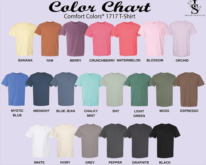 a color chart for a t - shirt with different colors