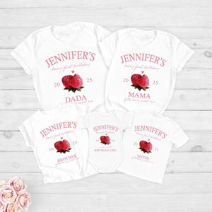 Berry First Birthday Matching Family Shirt, Strawberry Themed Party Tee, 1st Bday Mom Dad Berry T Shirt, Mama Dada Strawberry Tee