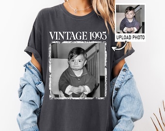 Personalised Vintage Photo And Year Shirt, Custom Photo Birthday Shirt, Vintage 30th Birthday Shirt, 30th Birthday Gift, 40th Birthday Gift