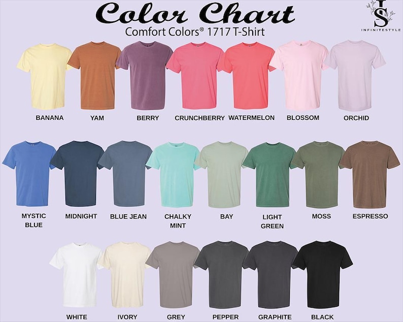 a color chart for a t - shirt with different colors