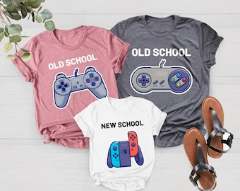 Matching Father and Son, Personalized Video Game Shirt, "Old School New School" Gaming TShirts, New Dad Gift, Dad and Baby Outfit