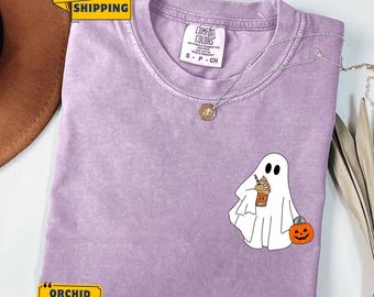 Comfort Colors Ghost Coffee Shirt, Halloween Iced Coffee Boo Tee
