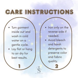 care instructions for washing and ironing clothes, providing step-by-step guidance on how to properly care for garments.