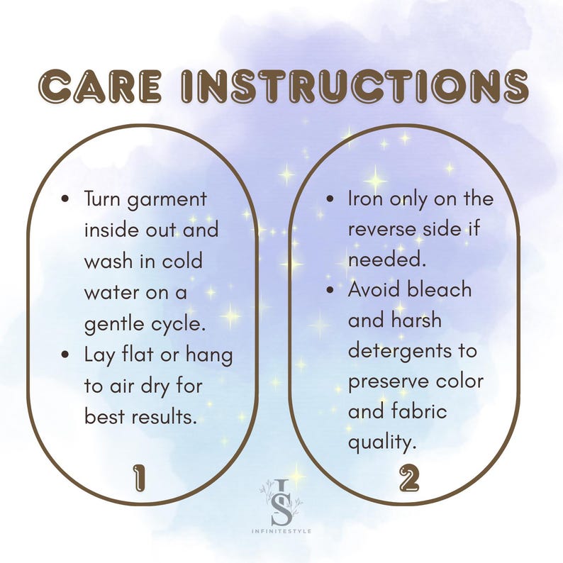 care instructions for washing and ironing clothes, providing step-by-step guidance on how to properly care for garments.