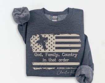 God Family Country Distressed Flag Shirt, Patriotic American Values Tee