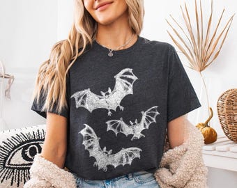 Vintage Gothic Three Bats T-Shirt, Unisex Washed Grunge Shirt