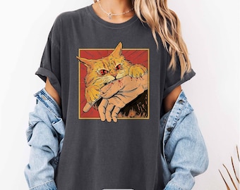 Vintage Cat Bite Shirt, Japanese Horror Anime TShirt, Retro Graphic Tee, Horror Cat Shirt, Cats Crazy Shirts Cool Graphic Unisex T Shirts