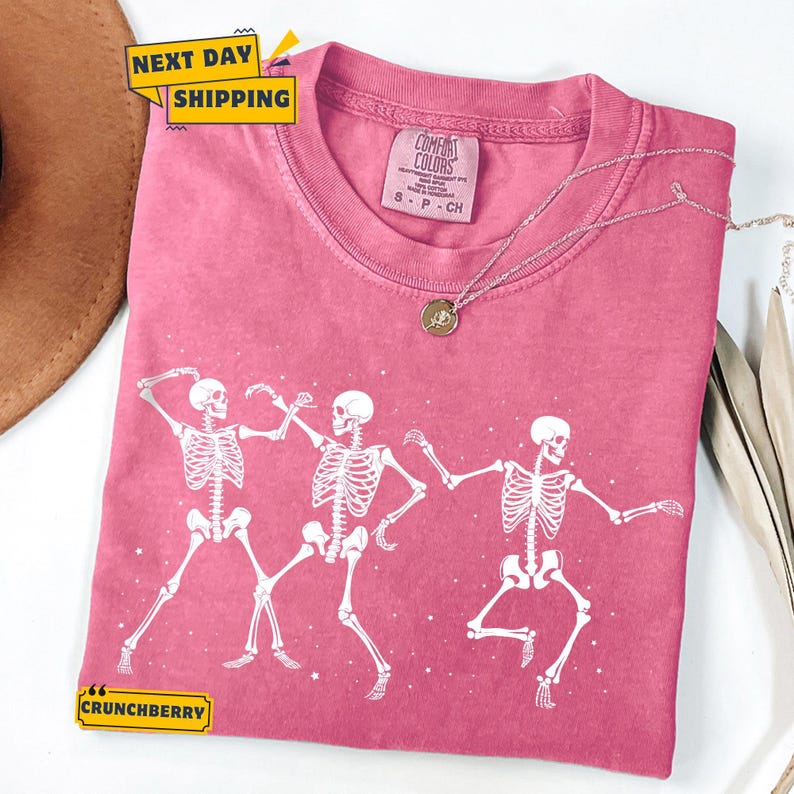 Comfort Colors Dancing Skeleton T-Shirt, Retro Groovy Skeletons Tee image 7