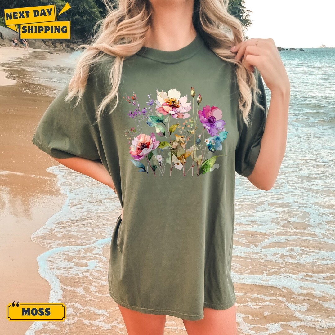 Comfort Colors® Botanical Floral T-shirt, Wildflowers Cottagecore Tee ...