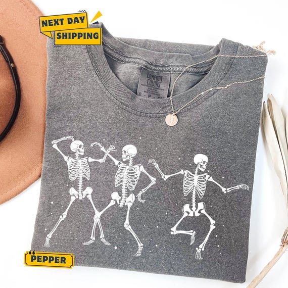 Comfort Colors Dancing Skeleton T-Shirt, Retro Groovy Skeletons Tee