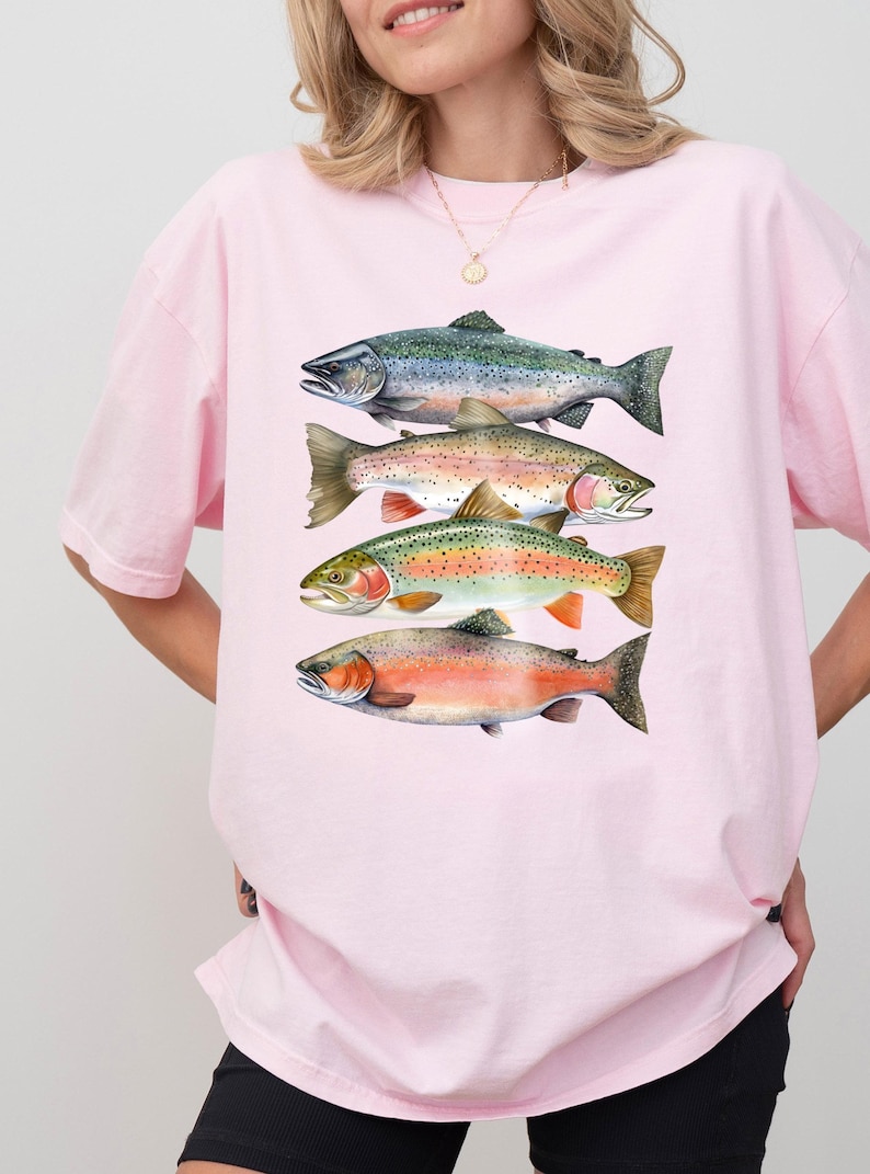 Comfort Colors Trout Shirt – Abstract River Fish, Fly Fishing Apparel zdjęcie 5