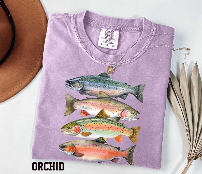 Comfort Colors Trout Shirt – Abstract River Fish, Fly Fishing Apparel zdjęcie 6