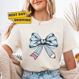 Coquette Teacher Shirt, Coquette Pencil Bow T-Shirt, Elementary Teacher Gift, Trendy Back to School Tee, Appreciation Gift