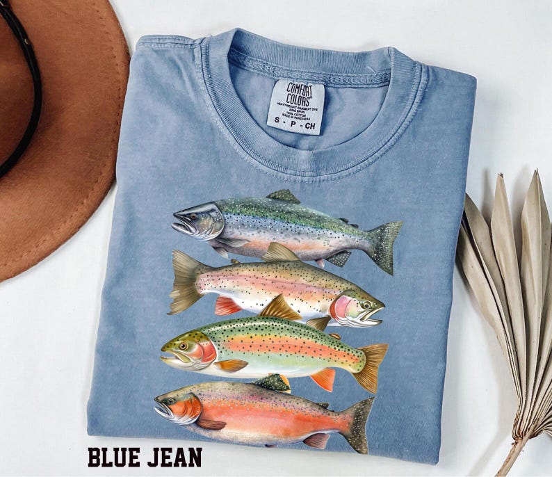 Comfort Colors Trout Shirt – Abstract River Fish, Fly Fishing Apparel zdjęcie 2