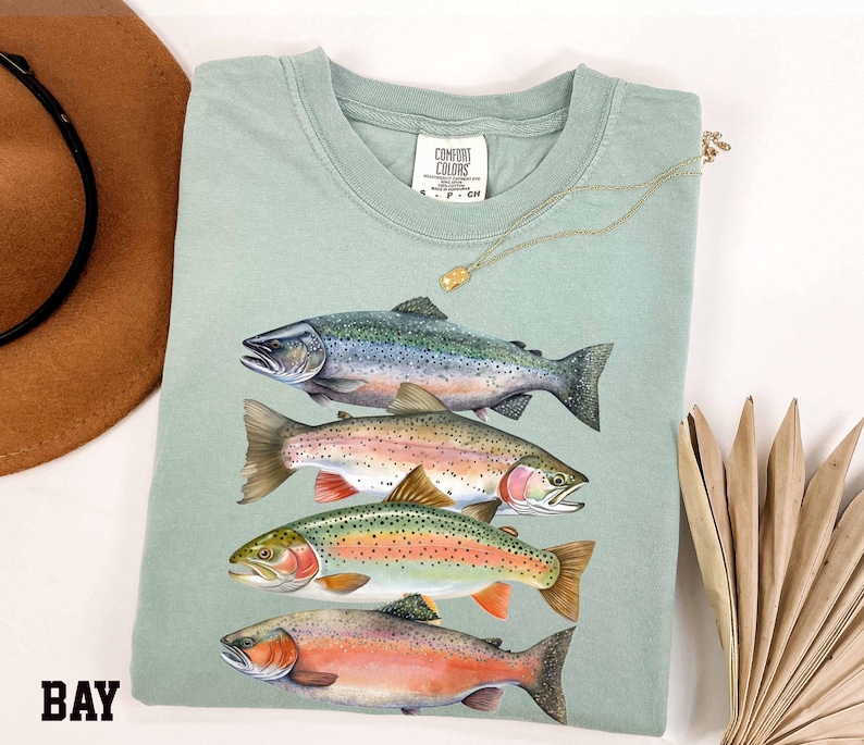 Comfort Colors Trout Shirt – Abstract River Fish, Fly Fishing Apparel zdjęcie 3