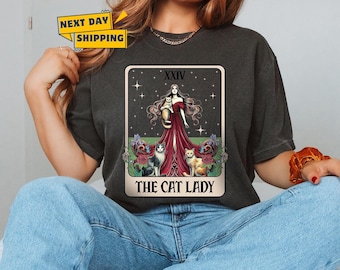 Comfort Colors® Cat Lady Tarot Card Shirt, Cat Lover Mom Shirt, Gift for Cat Lovers, Tarot Lover Gift, Funny Cat Shirt Gift for Cat Lovers