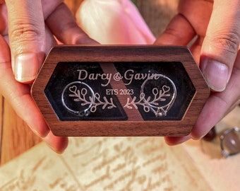 Personalized Square Wooden Ring Box for Wedding, Engraved Ring Holder, Square Double Ring Box, Engrave Ring Storage Box, Personalize Gift