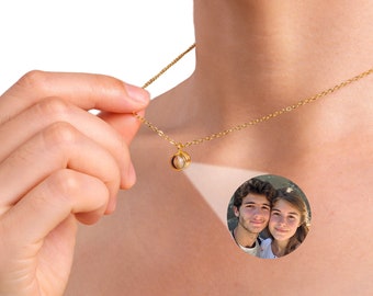 Personalized Photo Necklace, Projection Necklace with Couple Photo, Christmas Gift for Her, Anniversary Gifts for Her