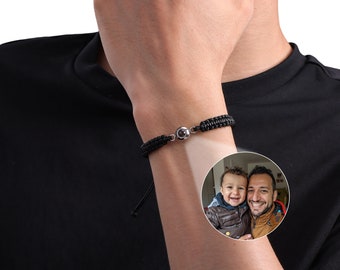 Personalized Photo Projection Braided Bracelet, Memorial Gift for Father
