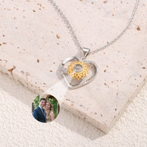 Sunflower Necklace • Photo Projection Necklace • Picture Necklace • Memorial Photo • Custom Necklace • Wedding Gifts for Her