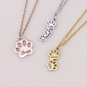 Engraved Paw Print Name Necklace, Personalized Tiny Dog Paw Necklace, Minimalist Paw Necklace, Pet Memorial Gift
