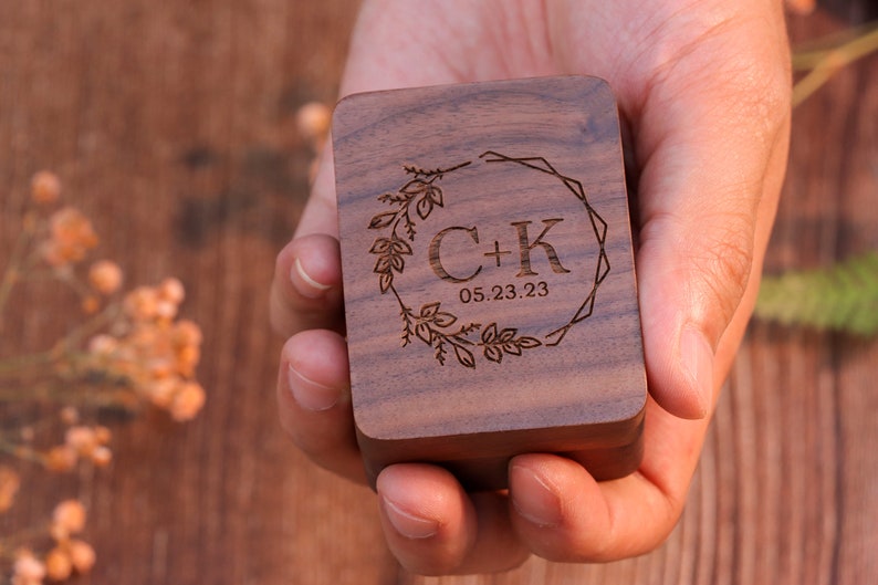 3 Ring Engraved Wood Ring Box, Personalized Triple Slot Ring, Custom Anniversary Gift, Custom 3 Slots Ring Box, Triple Wooden Ring Box image 1