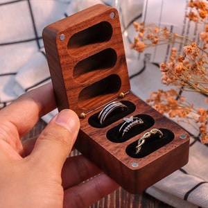 3 Ring Engraved Wood Ring Box, Personalized Triple Slot Ring, Custom Anniversary Gift, Custom 3 Slots Ring Box, Triple Wooden Ring Box image 6