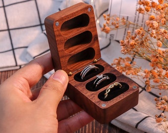 Caja de anillos personalizada de 3 ranuras, Caja de anillos de tres ranuras, Caja de anillos de triple ranura personalizada, Caja de anillos de madera grabada con 3 anillos, Caja de anillos de madera vintage de 3