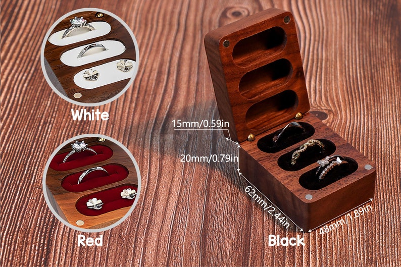 3 Ring Engraved Wood Ring Box, Personalized Triple Slot Ring, Custom Anniversary Gift, Custom 3 Slots Ring Box, Triple Wooden Ring Box image 3