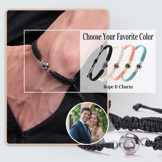 Personalized Photo Projection Bracelet - Custom Picture Inside Adjustable Braided Bracelet
