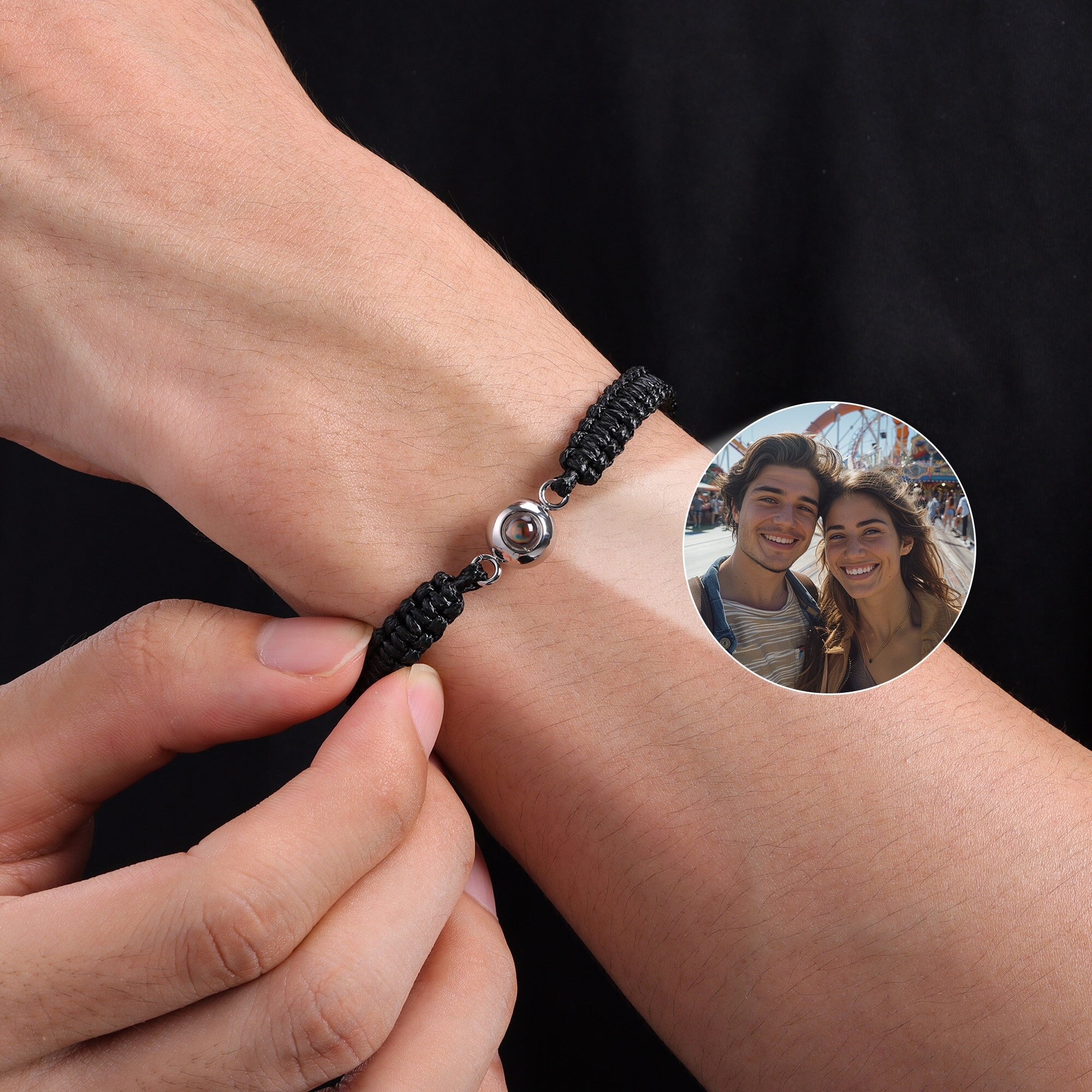 Personalized Photo Projection Bracelet - Custom Picture Inside Adjustable Braided Bracelet - View #4