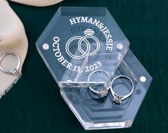 Caja de anillo de boda personalizada / Caja de anillo de acrílico personalizada / Portador de anillo grabado / Caja de anillo de ceremonia de boda de compromiso / Regalos para la novia