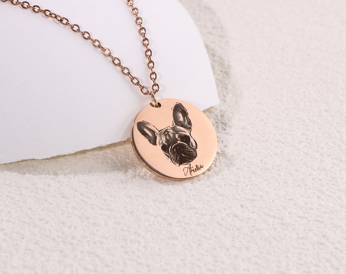 Custom Pet Portrait Necklace For Pet Lover ~ Photo Necklace ~ Cat Necklace ~ Handmade Jewelry Gifts ~ Pet Memorial Gifts ~ Engraved Necklace