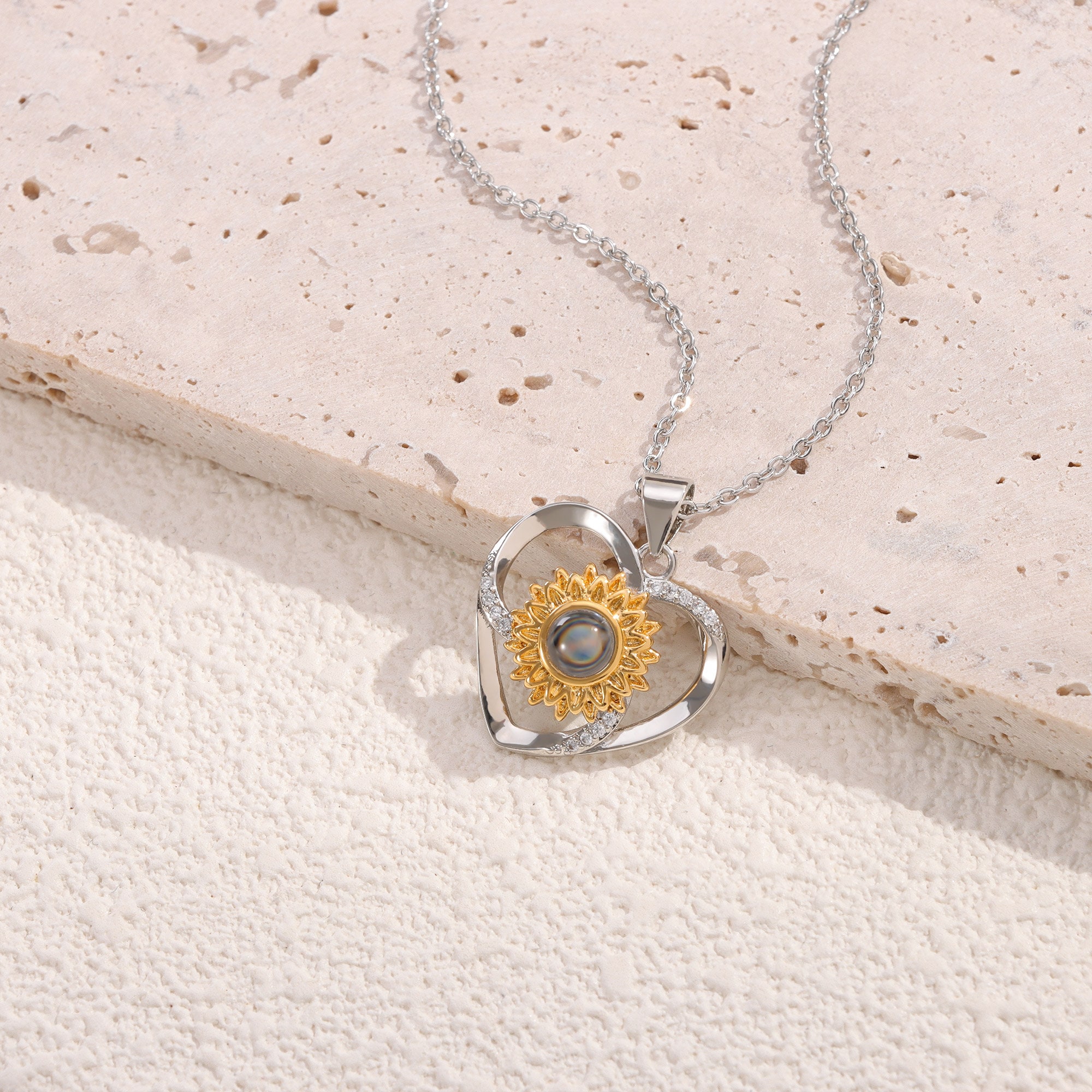 Heart Sunflower Necklace, Projection Photo Jewellery for Women, Memorial Picture Gift, Birthday Gift for Her, Best Friend Gift
