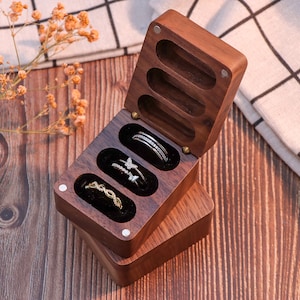 3 Ring Engraved Wood Ring Box, Personalized Triple Slot Ring, Custom Anniversary Gift, Custom 3 Slots Ring Box, Triple Wooden Ring Box image 8