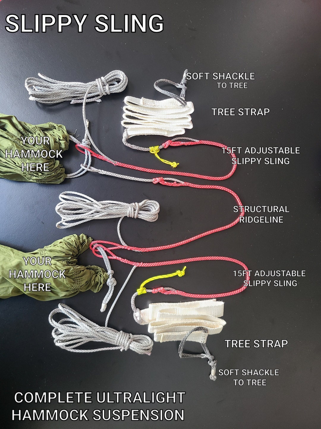 Complete Ultralight Hammock Suspension the Original SLIPPY SLING 40ft