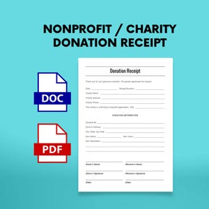 Nonprofit Charity Donation Gift Receipt, PDF, DOCX Word doc, 501(c)(3) Donation Receipt, Digital Download Template for Charitable Donors