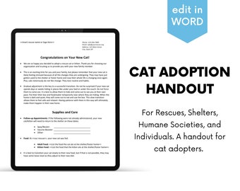 Cat Adoption Informational Handout for shelters, rescues, and individual rescuers - WORD DOCX file that you can edit